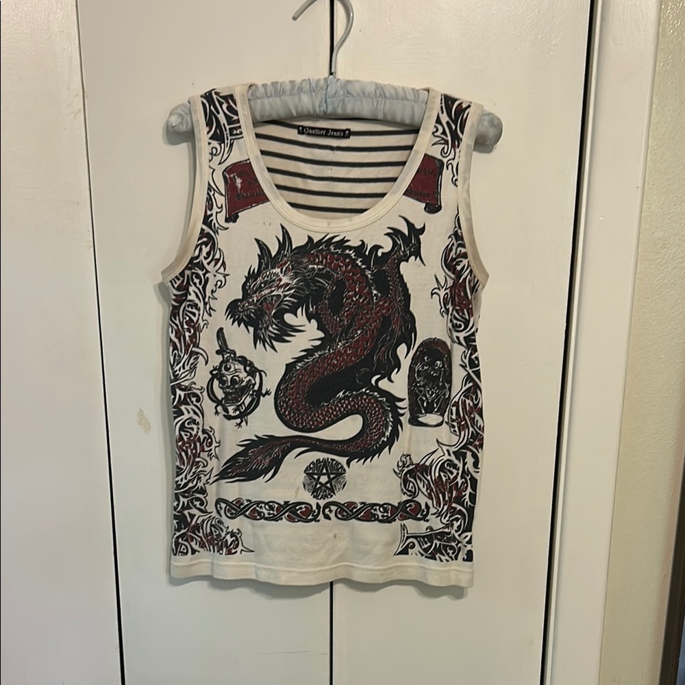 Jean Paul Gaultier dragon, skull, tattoo tank top